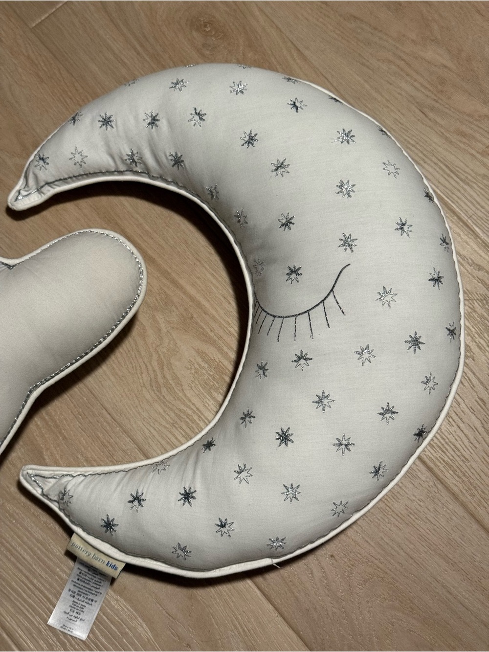 Pottery Barn Kids Crescent Moon Pillow – Ivory Cotton Percale, 18” Plush Accent
